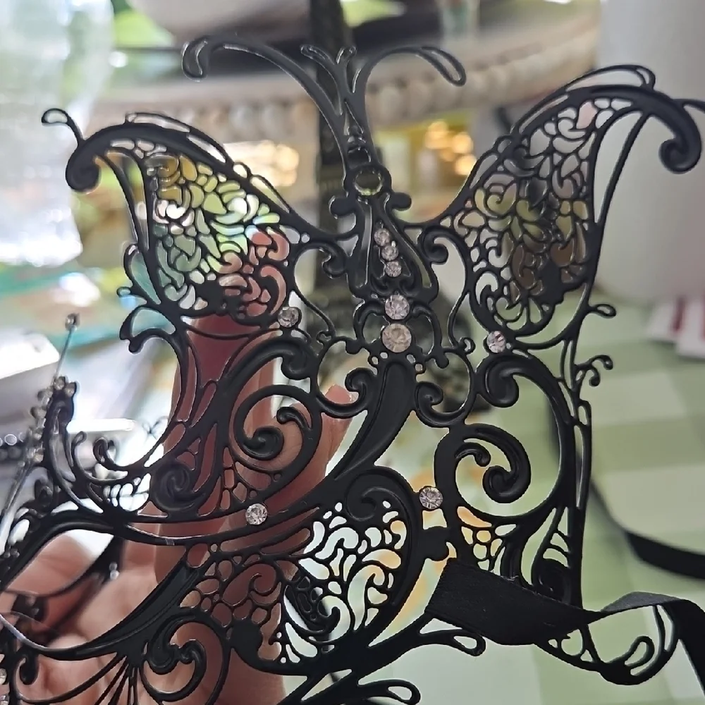 Intricate Black Metal Filigree Masquerade Mask